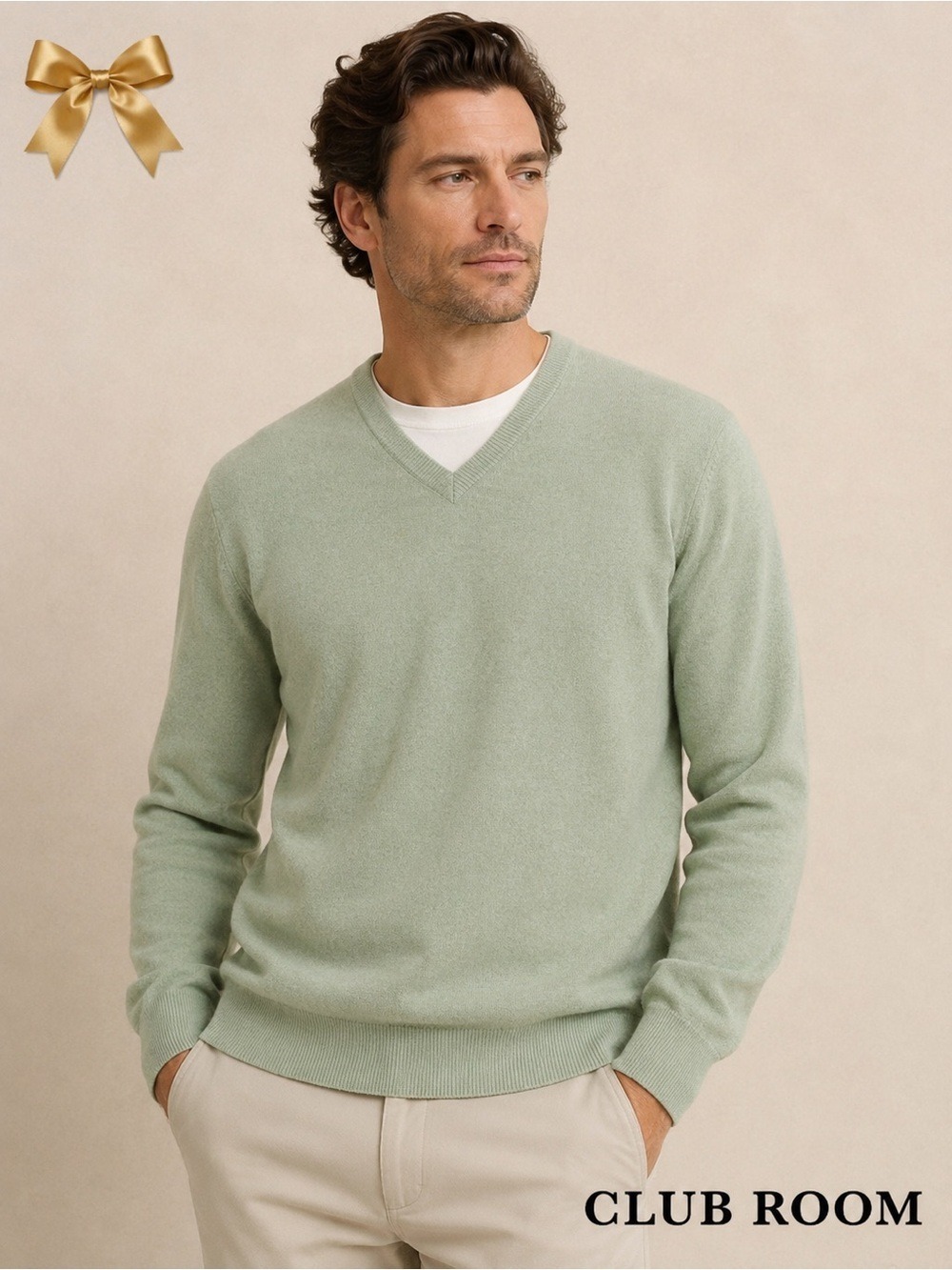 Club Room Cashmere V-Neck Sweater Pastel Green, Large